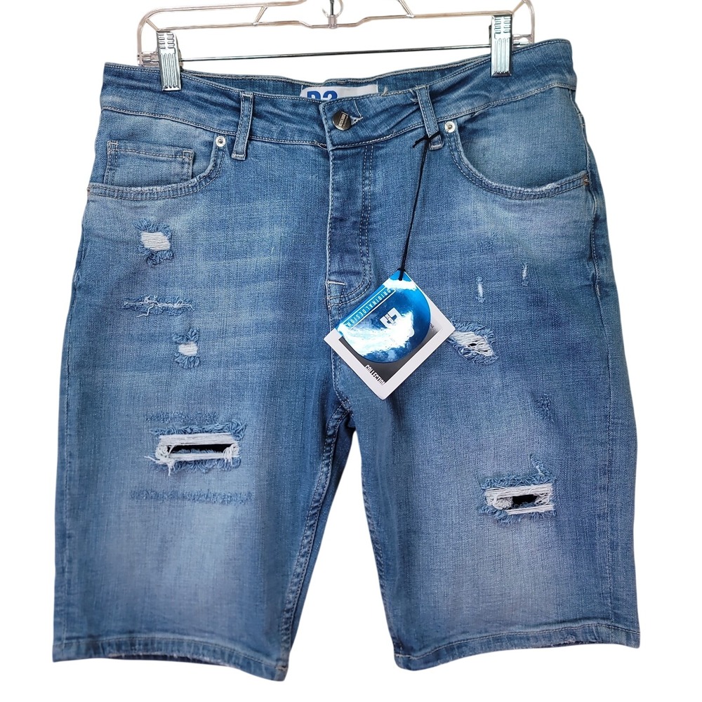 D2‎ Denim Collection Jean Shorts Mens 32 Blue Distressed Button Fly "10 NWT